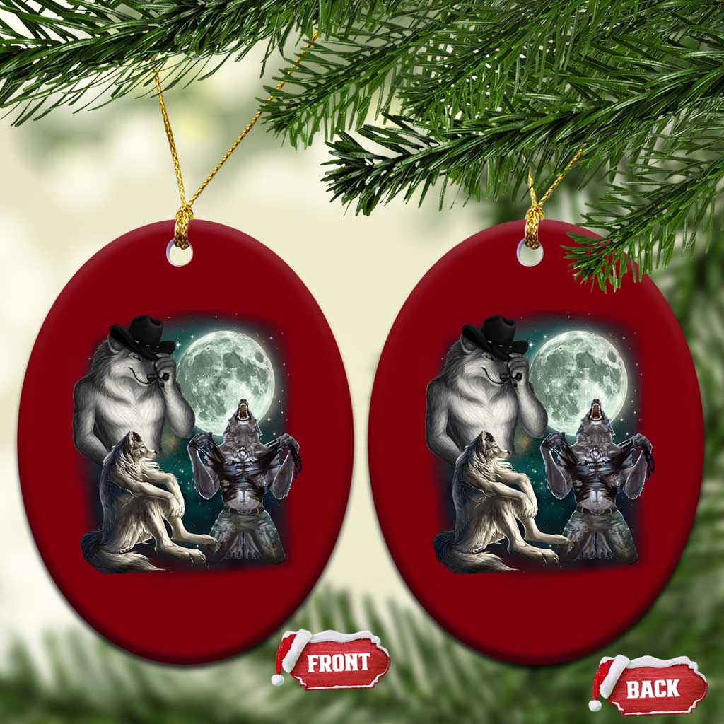 Funny Three Alpha Wolf Howling Moon Ceramic Ornament Weird Cringe Werewolf Meme TS11 Print Your Wear