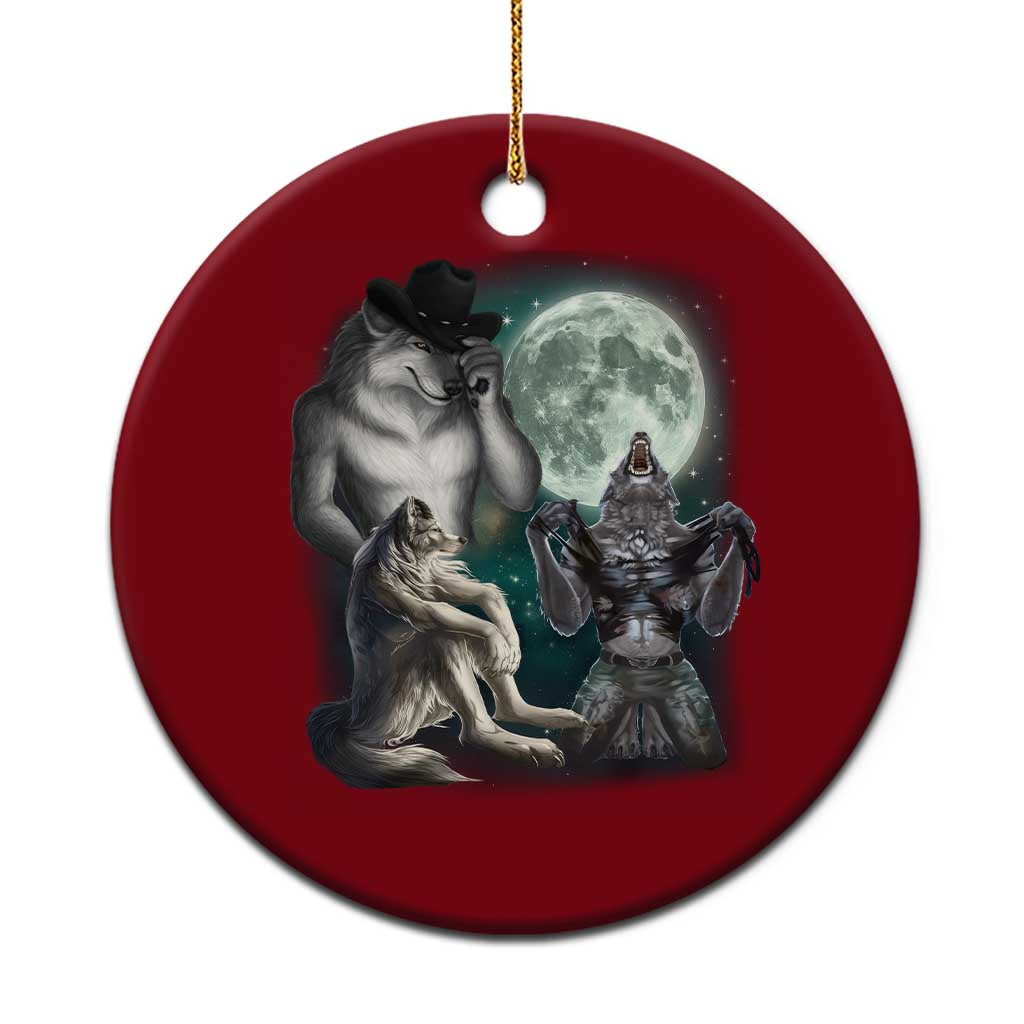 Funny Three Alpha Wolf Howling Moon Ceramic Ornament Weird Cringe Werewolf Meme TS11 1pc Red Print Your Wear