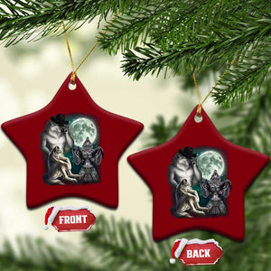 Funny Three Alpha Wolf Howling Moon Ceramic Ornament Weird Cringe Werewolf Meme TS11 Print Your Wear