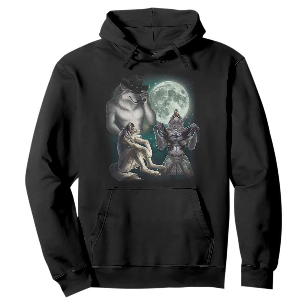 Funny Three Alpha Wolf Howling Moon Hoodie Weird Cringe Werewolf Meme TS11 Black Print Your Wear