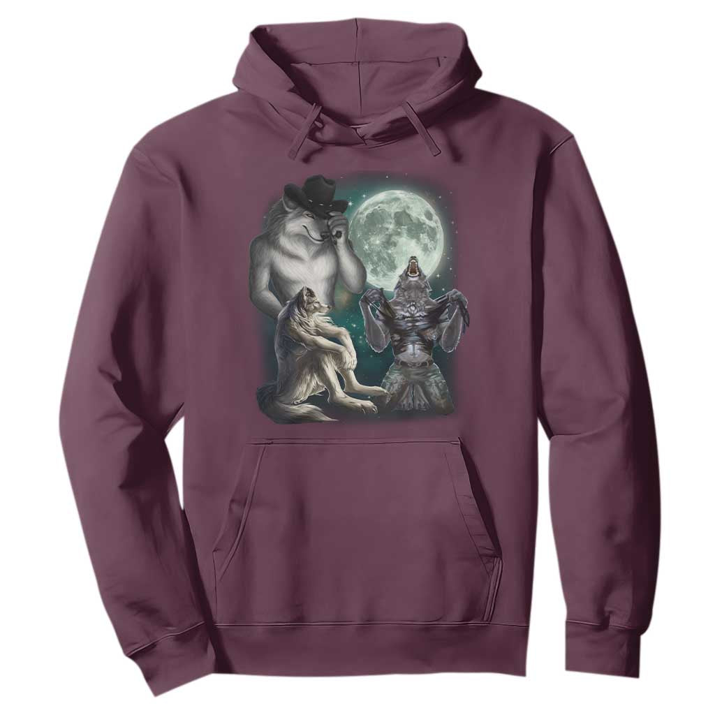 Funny Three Alpha Wolf Howling Moon Hoodie Weird Cringe Werewolf Meme TS11 Maroon Print Your Wear