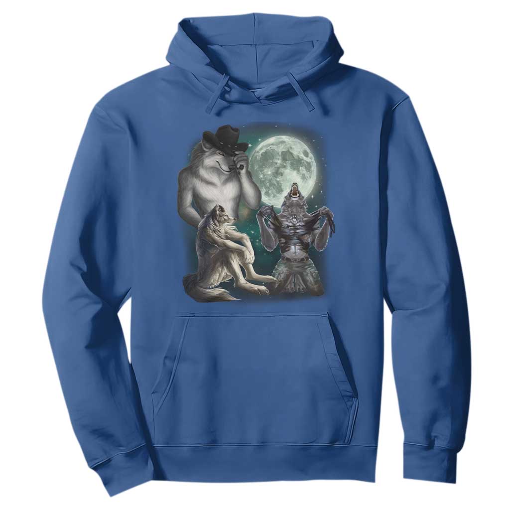 Funny Three Alpha Wolf Howling Moon Hoodie Weird Cringe Werewolf Meme TS11 Royal Blue Print Your Wear