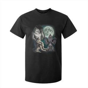 Funny Three Alpha Wolf Howling Moon T Shirt For Kid Weird Cringe Werewolf Meme TS11 Black Print Your Wear