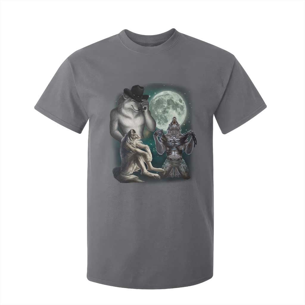 Funny Three Alpha Wolf Howling Moon T Shirt For Kid Weird Cringe Werewolf Meme TS11 Charcoal Print Your Wear