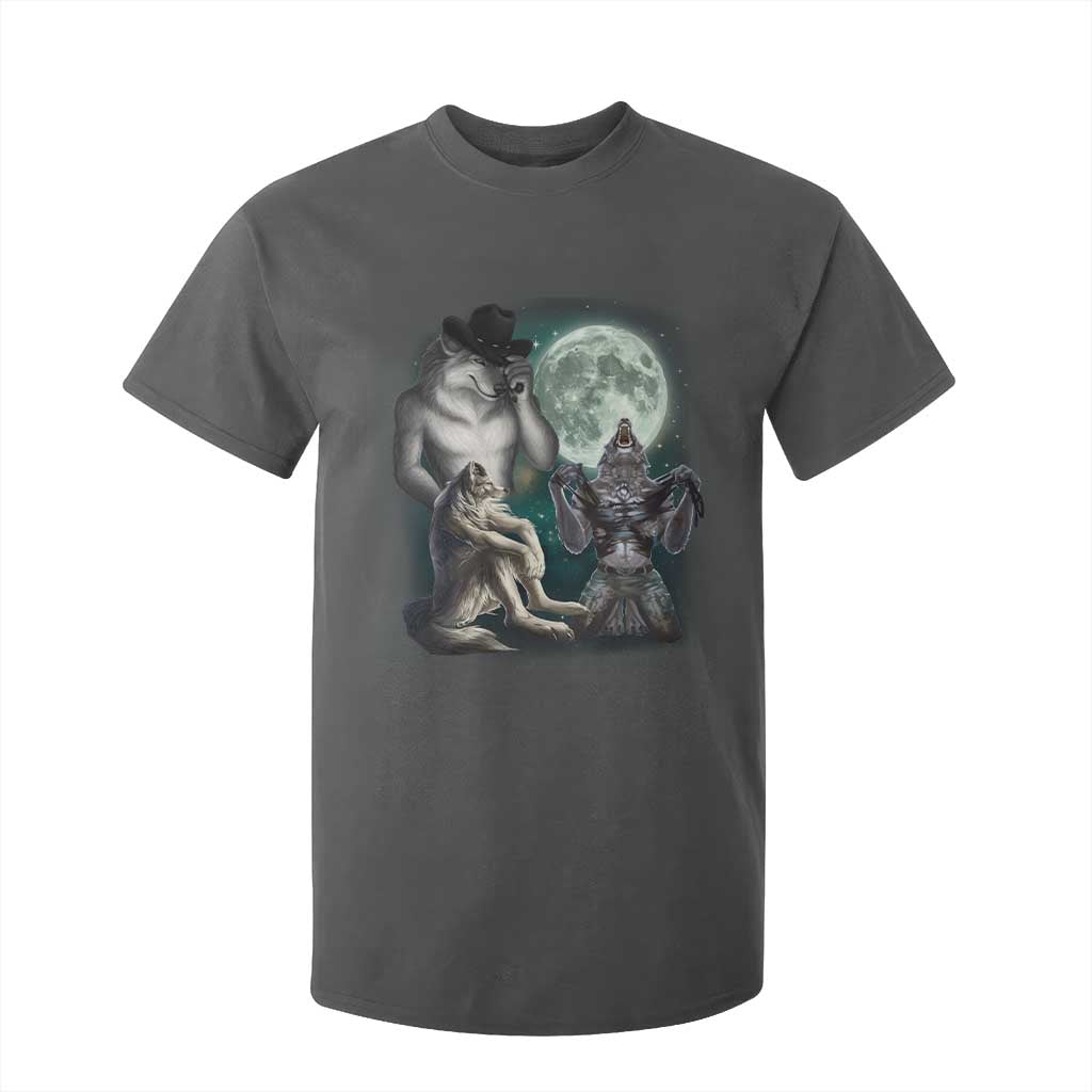 Funny Three Alpha Wolf Howling Moon T Shirt For Kid Weird Cringe Werewolf Meme TS11 Dark Heather Print Your Wear