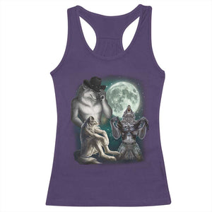Funny Three Alpha Wolf Howling Moon Racerback Tank Top Weird Cringe Werewolf Meme TS11 Purple Print Your Wear