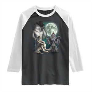 Funny Three Alpha Wolf Howling Moon Raglan Shirt Weird Cringe Werewolf Meme TS11 Black White Print Your Wear