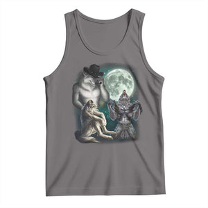 Funny Three Alpha Wolf Howling Moon Tank Top Weird Cringe Werewolf Meme TS11 Deep Heather Print Your Wear
