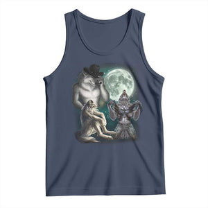 Funny Three Alpha Wolf Howling Moon Tank Top Weird Cringe Werewolf Meme TS11 Navy Print Your Wear
