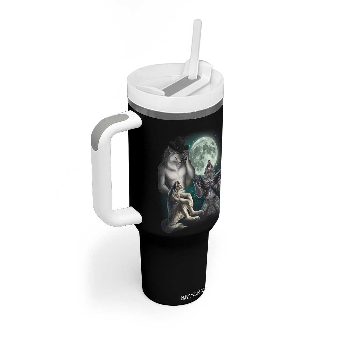 Funny Three Alpha Wolf Howling Moon Tumbler With Handle Weird Cringe Werewolf Meme TS11 Print Your Wear