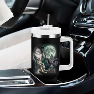 Funny Three Alpha Wolf Howling Moon Tumbler With Handle Weird Cringe Werewolf Meme TS11 Print Your Wear