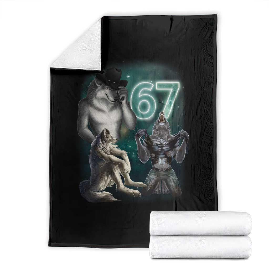 Funny 67 Alpha Wolf Throw Blanket Cringe Werewolf Howling Six Seven Meme TS11 Black Print Your Wear