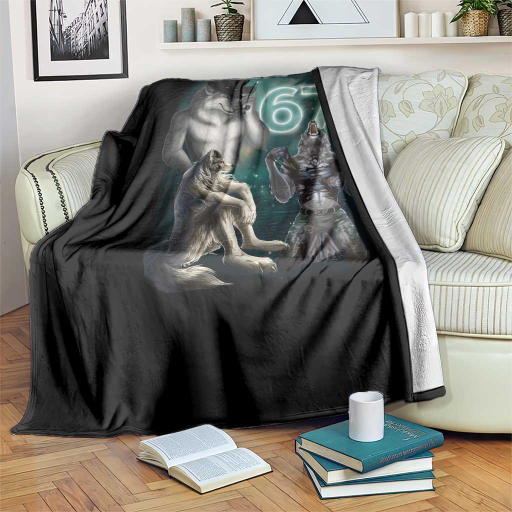 Funny 67 Alpha Wolf Throw Blanket Cringe Werewolf Howling Six Seven Meme TS11 Print Your Wear