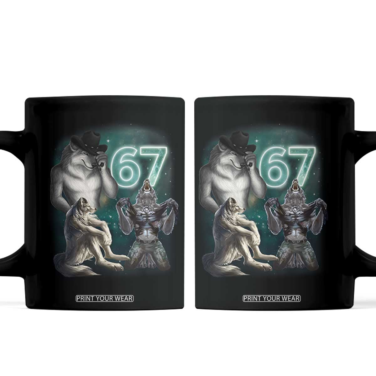 Funny 67 Alpha Wolf Coffee Mug Cringe Werewolf Howling Six Seven Meme TS11 Black Print Your Wear