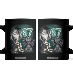 Funny 67 Alpha Wolf Coffee Mug Cringe Werewolf Howling Six Seven Meme TS11 Black Print Your Wear