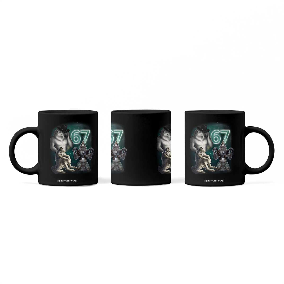 Funny 67 Alpha Wolf Coffee Mug Cringe Werewolf Howling Six Seven Meme TS11 Print Your Wear