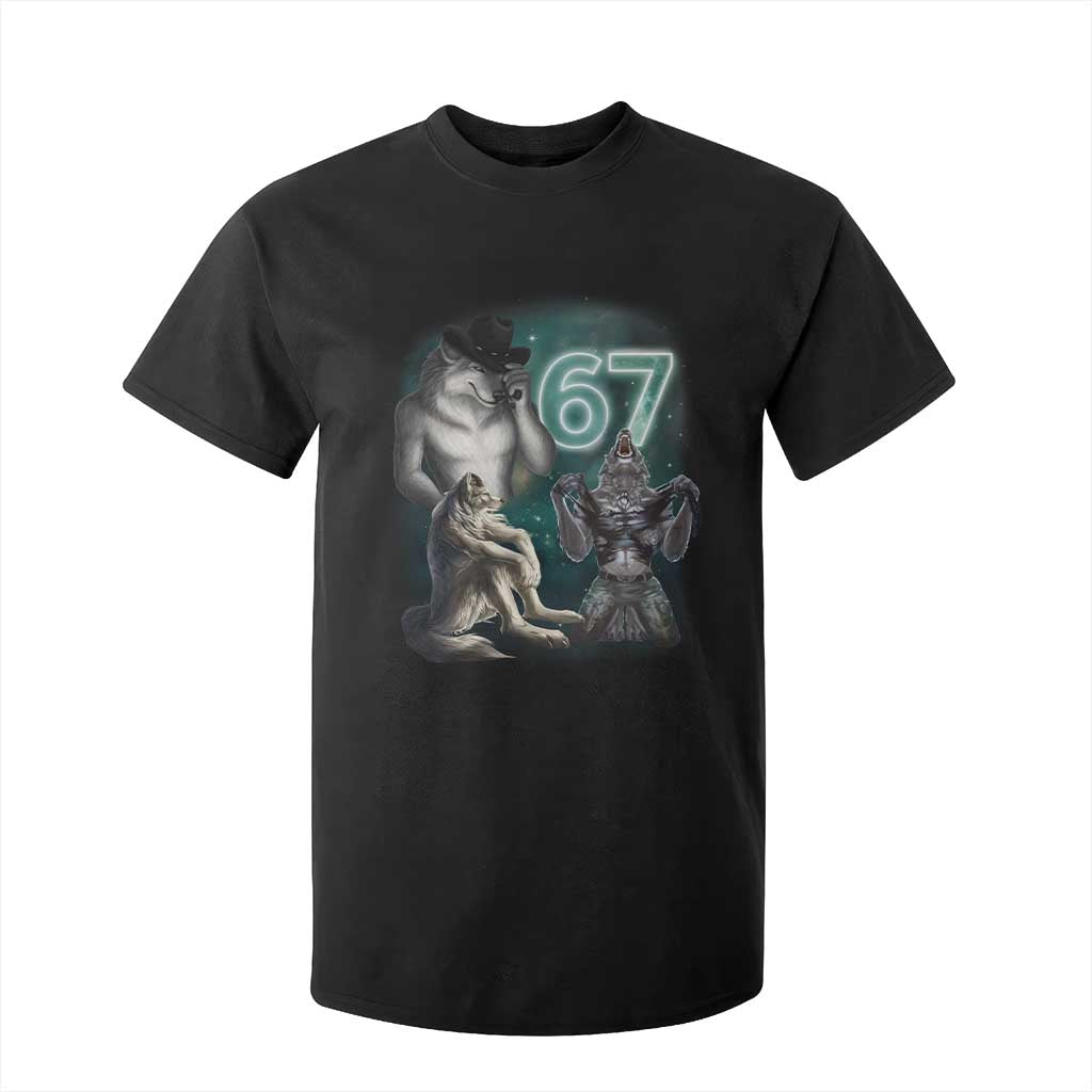 Funny 67 Alpha Wolf T Shirt For Kid Cringe Werewolf Howling Six Seven Meme TS11 Black Print Your Wear