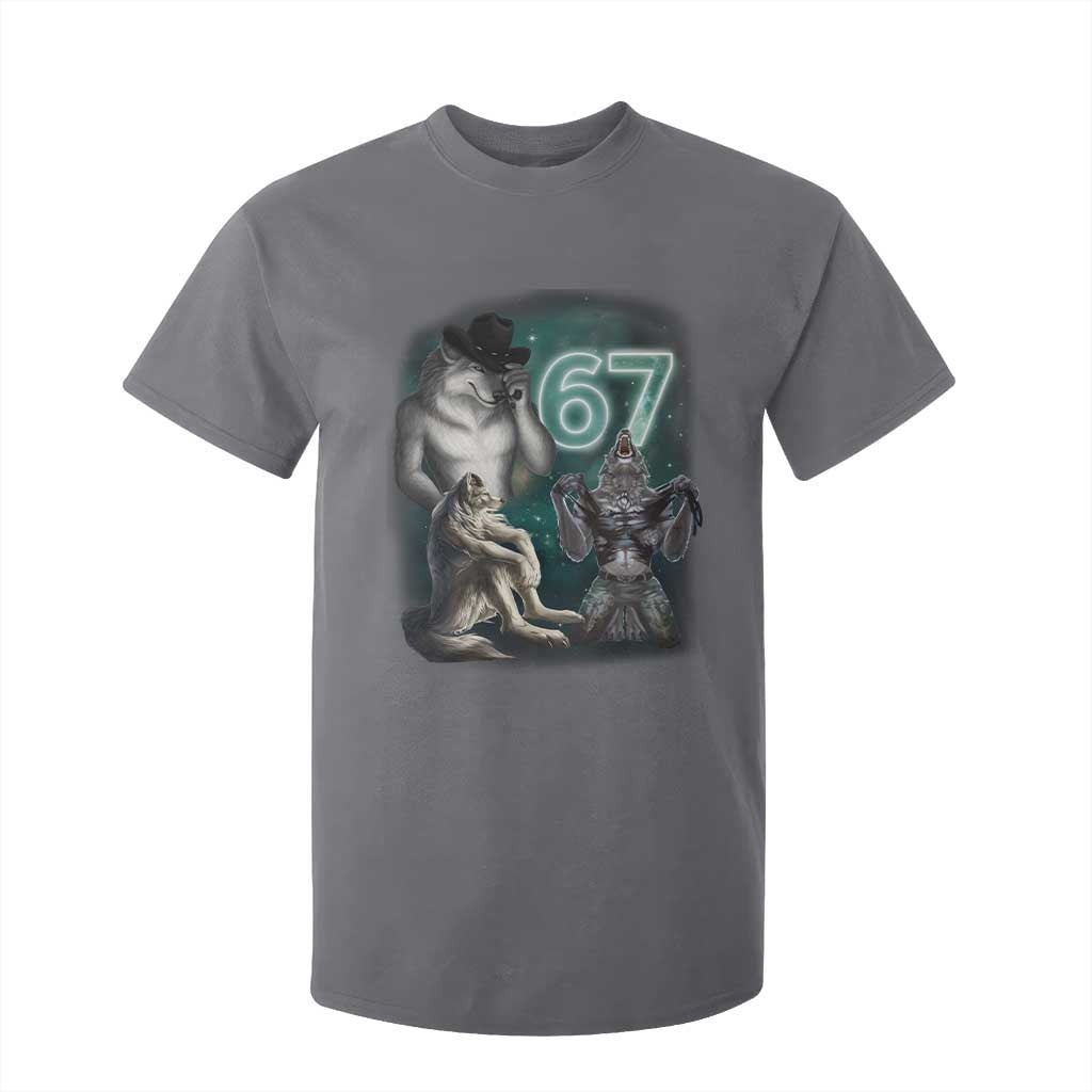 Funny 67 Alpha Wolf T Shirt For Kid Cringe Werewolf Howling Six Seven Meme TS11 Charcoal Print Your Wear