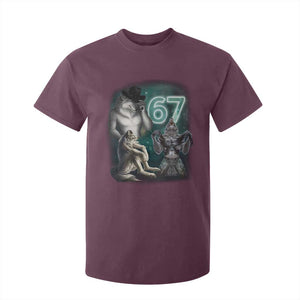 Funny 67 Alpha Wolf T Shirt For Kid Cringe Werewolf Howling Six Seven Meme TS11 Maroon Print Your Wear