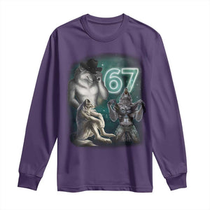 Funny 67 Alpha Wolf Long Sleeve Shirt Cringe Werewolf Howling Six Seven Meme TS11 Purple Print Your Wear