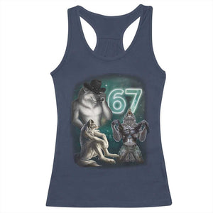 Funny 67 Alpha Wolf Racerback Tank Top Cringe Werewolf Howling Six Seven Meme TS11 Navy Print Your Wear