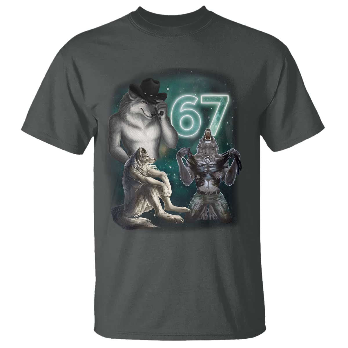 Funny 67 Alpha Wolf T Shirt Cringe Werewolf Howling Six Seven Meme TS11 Dark Heather Print Your Wear