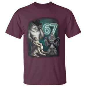 Funny 67 Alpha Wolf T Shirt Cringe Werewolf Howling Six Seven Meme TS11 Maroon Print Your Wear