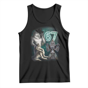 Funny 67 Alpha Wolf Tank Top Cringe Werewolf Howling Six Seven Meme TS11 Black Print Your Wear