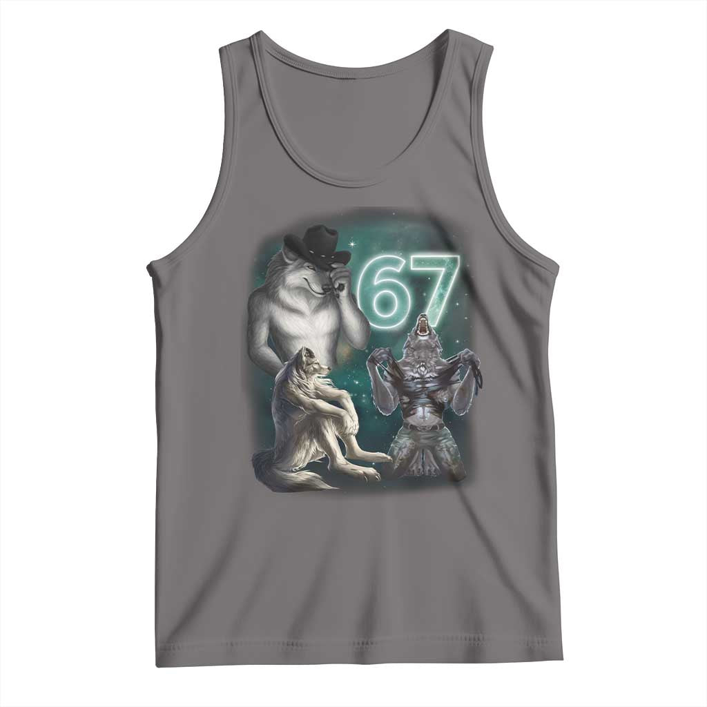Funny 67 Alpha Wolf Tank Top Cringe Werewolf Howling Six Seven Meme TS11 Deep Heather Print Your Wear
