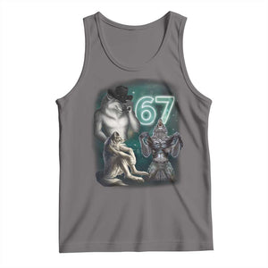 Funny 67 Alpha Wolf Tank Top Cringe Werewolf Howling Six Seven Meme TS11 Deep Heather Print Your Wear