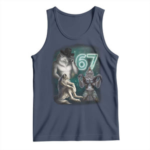 Funny 67 Alpha Wolf Tank Top Cringe Werewolf Howling Six Seven Meme TS11 Navy Print Your Wear