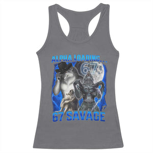 Funny Six Seven Alpha Wolf Racerback Tank Top Alpha Loading 67 Savage Wolves Moon Meme TS11 Charcoal Print Your Wear