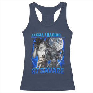 Funny Six Seven Alpha Wolf Racerback Tank Top Alpha Loading 67 Savage Wolves Moon Meme TS11 Navy Print Your Wear