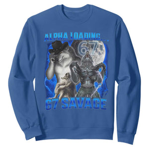 Funny Six Seven Alpha Wolf Sweatshirt Alpha Loading 67 Savage Wolves Moon Meme TS11 Royal Blue Print Your Wear