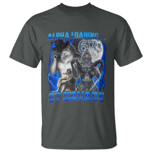 Funny Six Seven Alpha Wolf T Shirt Alpha Loading 67 Savage Wolves Moon Meme TS11 Dark Heather Print Your Wear