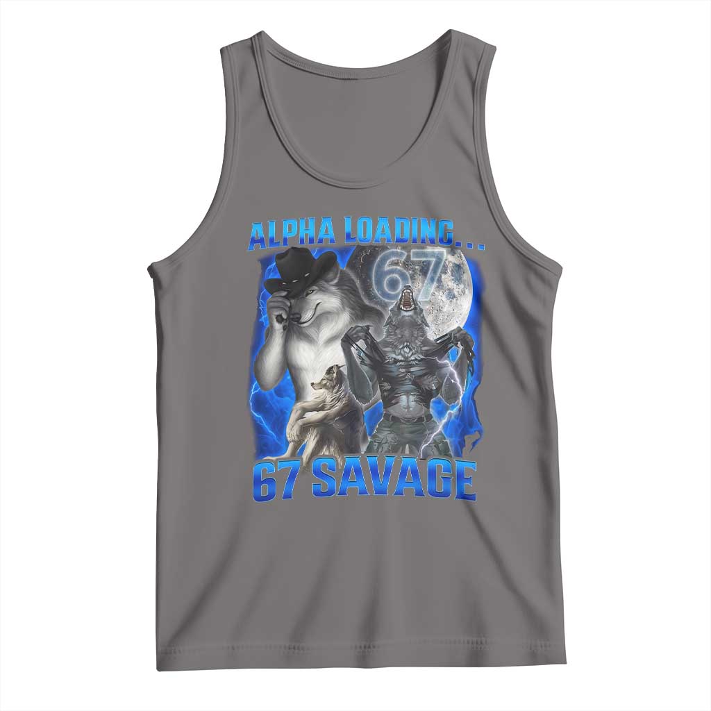 Funny Six Seven Alpha Wolf Tank Top Alpha Loading 67 Savage Wolves Moon Meme TS11 Deep Heather Print Your Wear