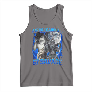 Funny Six Seven Alpha Wolf Tank Top Alpha Loading 67 Savage Wolves Moon Meme TS11 Deep Heather Print Your Wear