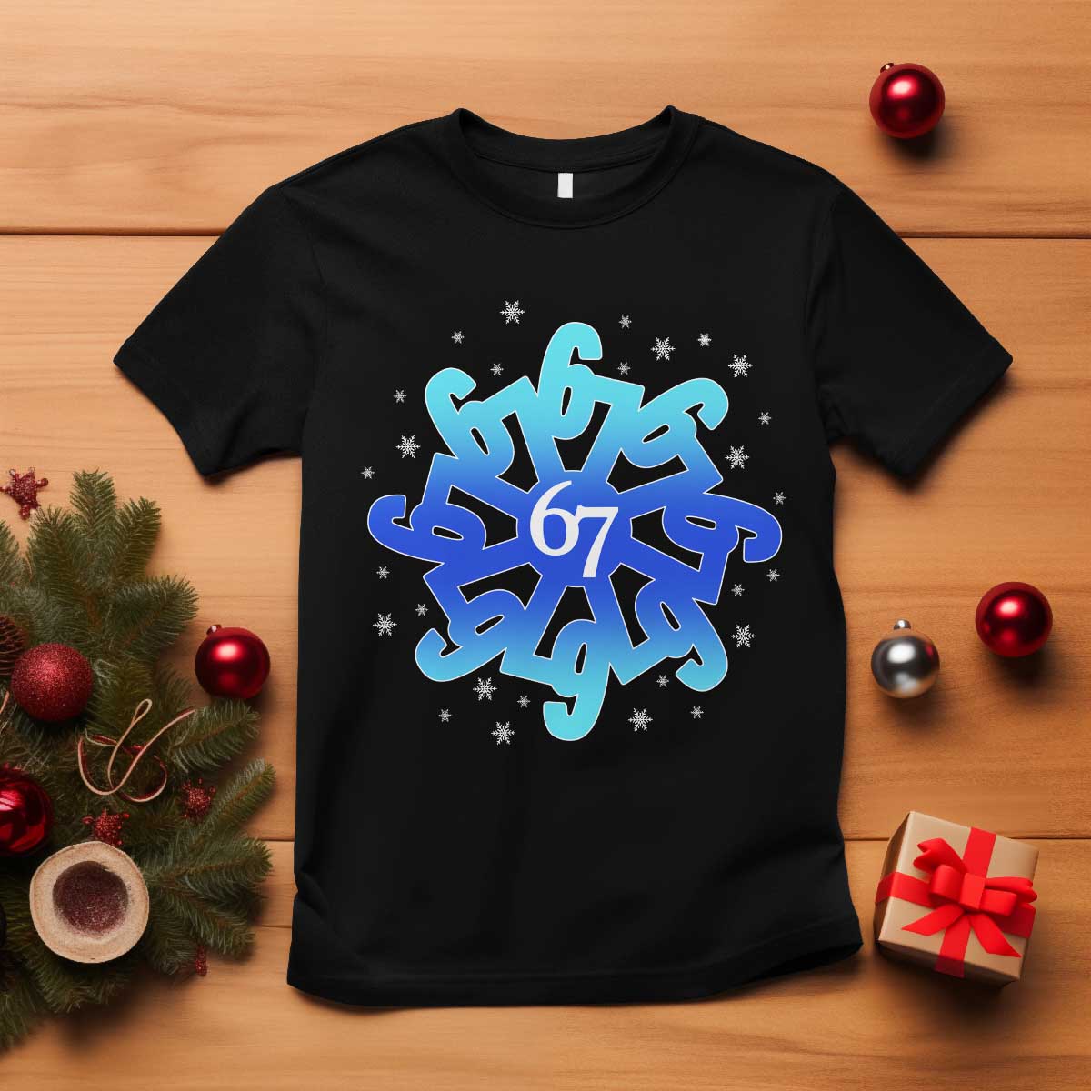 Funny 67 Christmas Snowflake T Shirt Six Seven Meme Xmas TS11 Black Print Your Wear