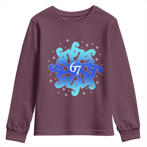 Funny 67 Christmas Snowflake Youth Sweatshirt Six Seven Meme Xmas TS11 Maroon Print Your Wear