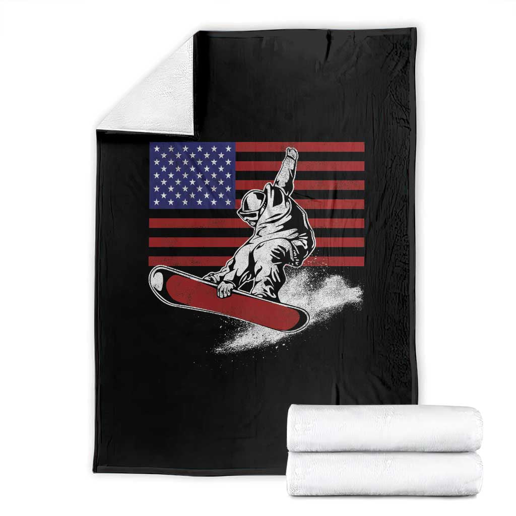 Funny Snowboarding Lover American Flag Winter Sport Throw Blanket TS11 Black Print Your Wear