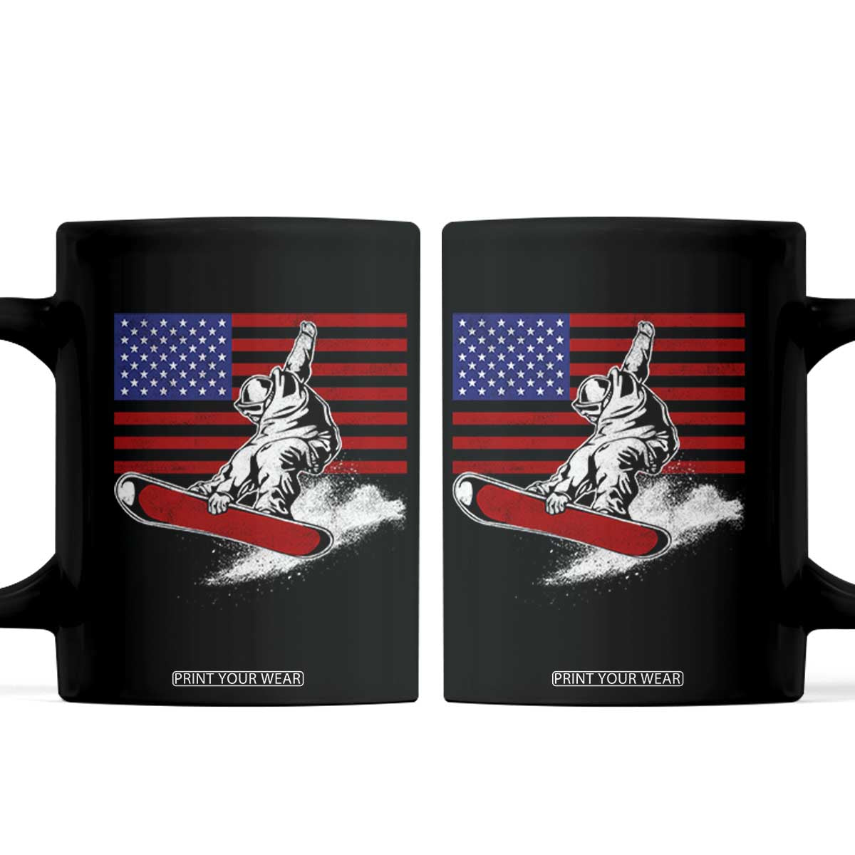 Funny Snowboarding Lover American Flag Winter Sport Coffee Mug TS11 Black Print Your Wear