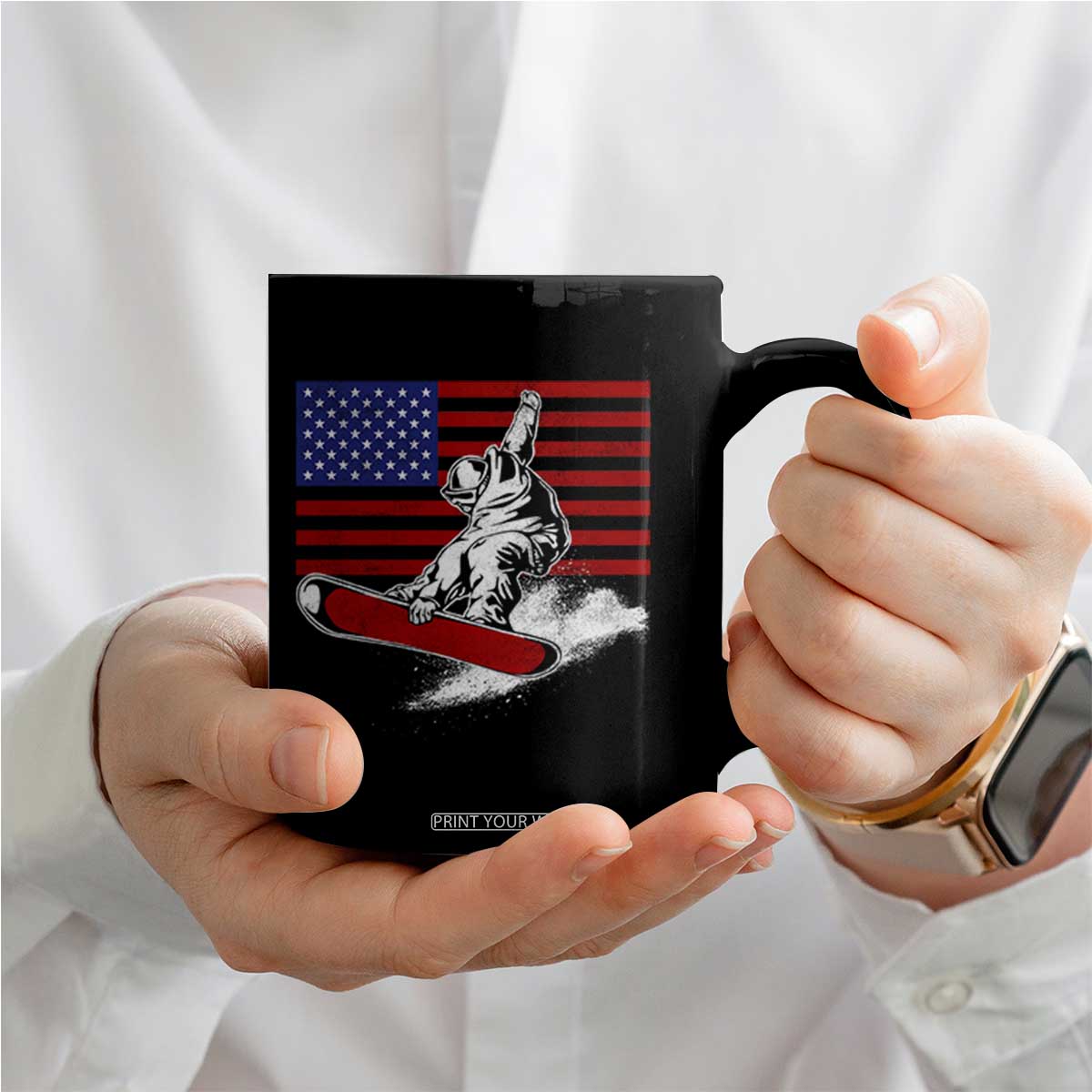 Funny Snowboarding Lover American Flag Winter Sport Coffee Mug TS11 Print Your Wear