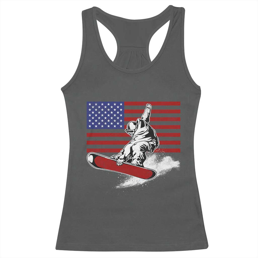 Funny Snowboarding Lover American Flag Winter Sport Racerback Tank Top TS11 Dark Heather Print Your Wear