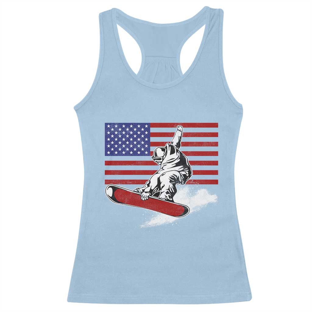 Funny Snowboarding Lover American Flag Winter Sport Racerback Tank Top TS11 Light Blue Print Your Wear