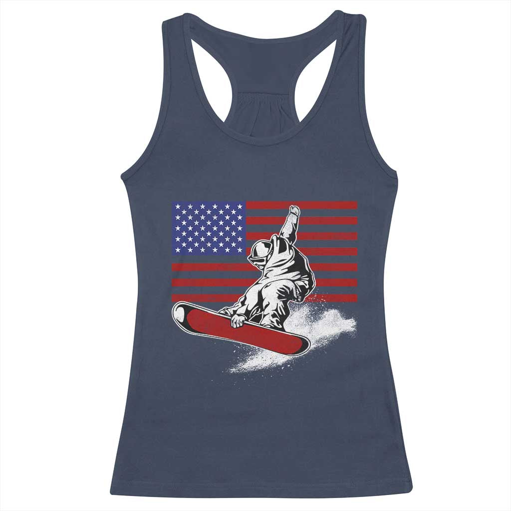 Funny Snowboarding Lover American Flag Winter Sport Racerback Tank Top TS11 Navy Print Your Wear