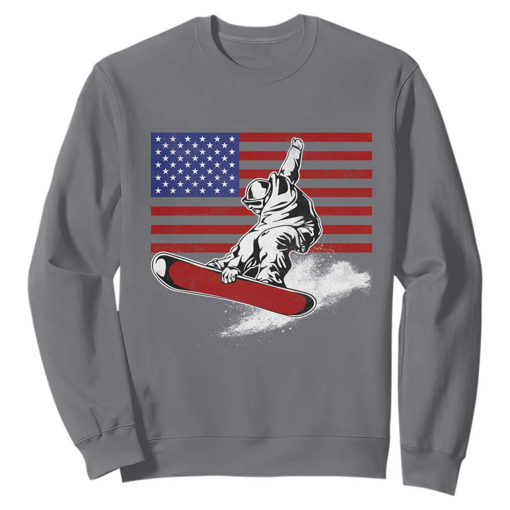 Funny Snowboarding Lover American Flag Winter Sport Sweatshirt TS11 Charcoal Print Your Wear