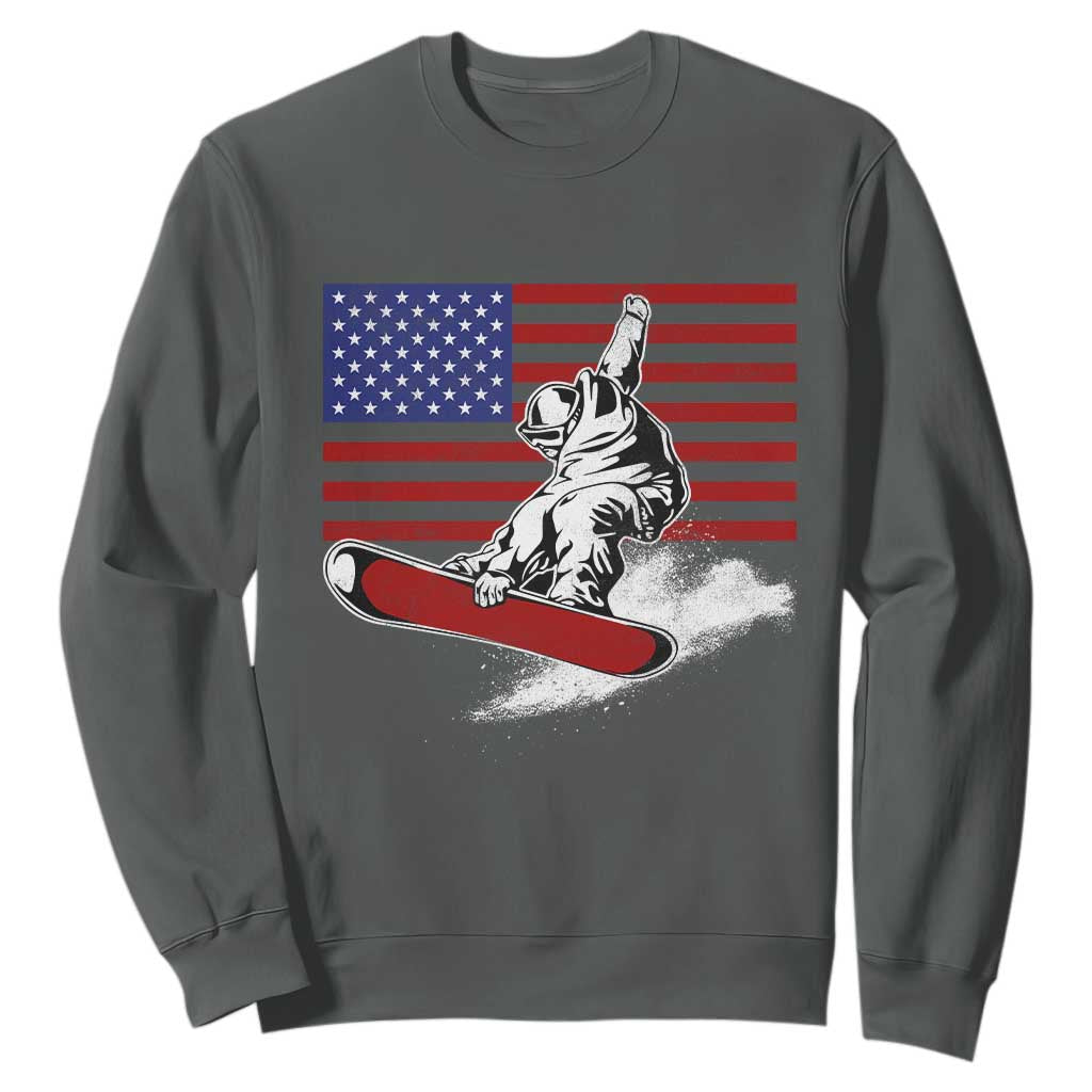 Funny Snowboarding Lover American Flag Winter Sport Sweatshirt TS11 Dark Heather Print Your Wear