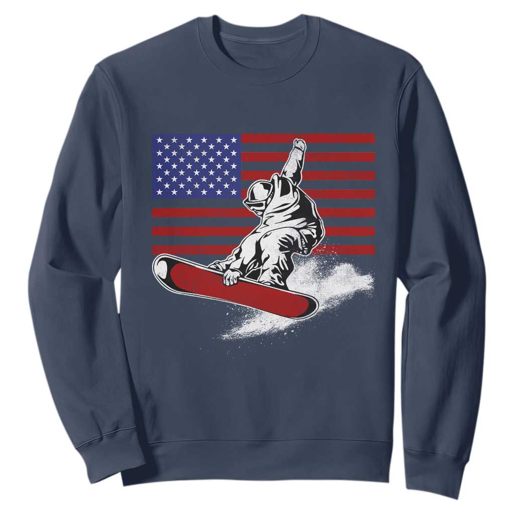 Funny Snowboarding Lover American Flag Winter Sport Sweatshirt TS11 Navy Print Your Wear