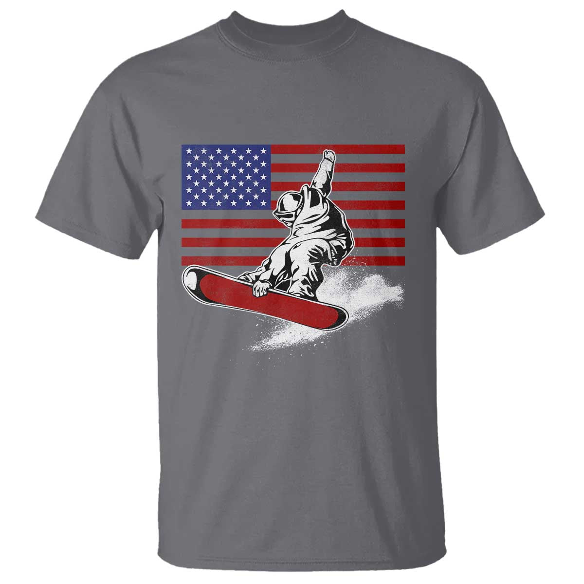 Funny Snowboarding Lover American Flag Winter Sport T Shirt TS11 Charcoal Print Your Wear
