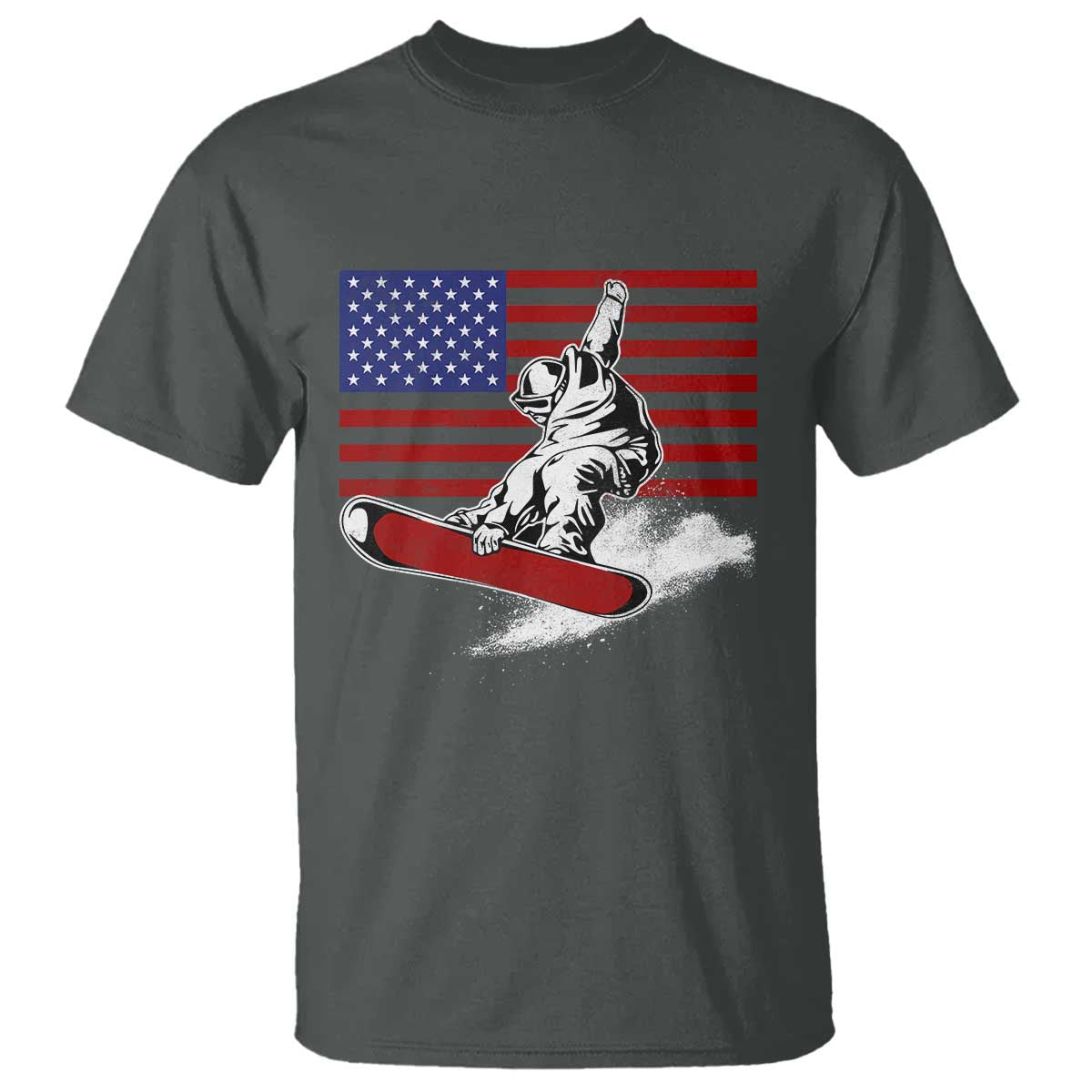 Funny Snowboarding Lover American Flag Winter Sport T Shirt TS11 Dark Heather Print Your Wear